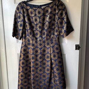 Boden Beatrice dress blue and gold
